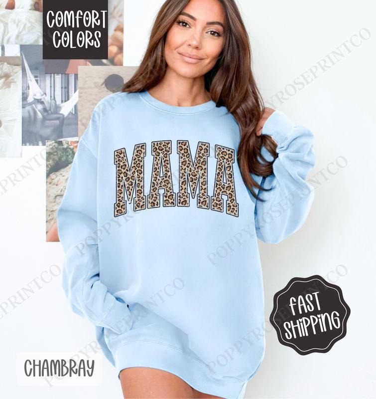 Mama Leopard Sweatshirt Comfort Colors, Cute Mom Crewneck, Trendy Women's Sweater