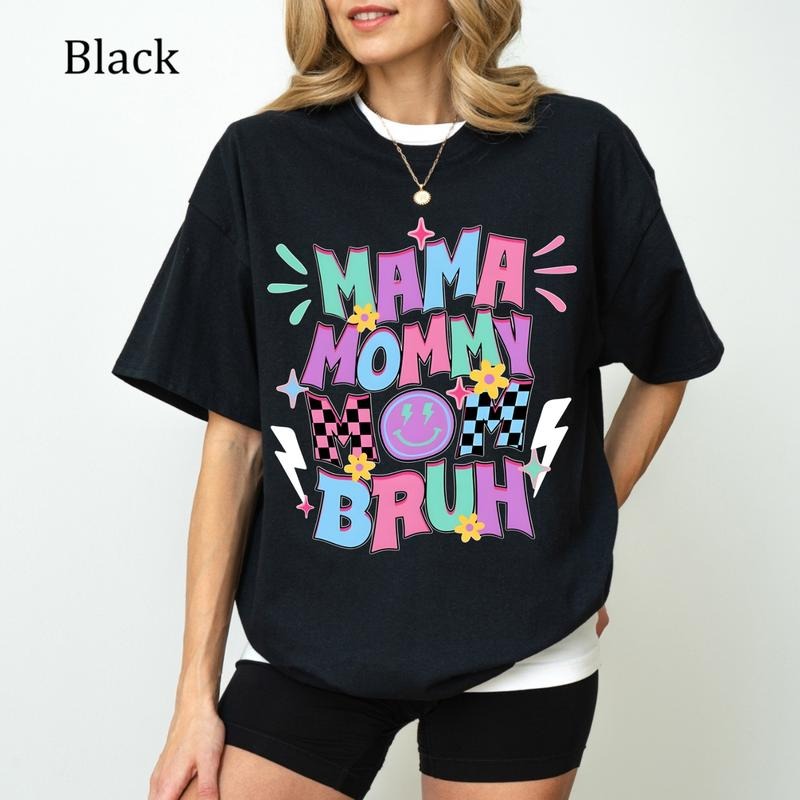 Mama Mommy Mom Bruh T-Shirt, Funny Mom Life Tee, Retro Flower Mama Shirt, Ultra Soft Cotton Tee, Everyday Casual Wear