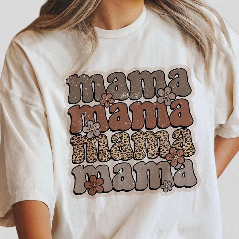 Mama Retro Flower Shirt, Comfort Color Mama Shirt, Leopard Mama Shirt, Mom Shirt, Mother's Day Shirt, Retro Mama Shirt, Mama Tees, Women Top, Mama T-Shirt Gift For Mom, Mother's Day Gifts Womenswear Breathable Casual Comfortable Underwear Lady