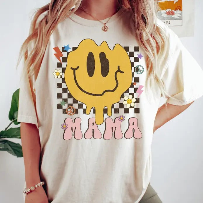 Mama Shirt, Mama Smiley Face Shirt, Retro Mama Shirt, Mom Shirt, Mother's Day Shirt, Mom Tshirt, Mama tshirt, Mama Tee, Mama Top Womenswear