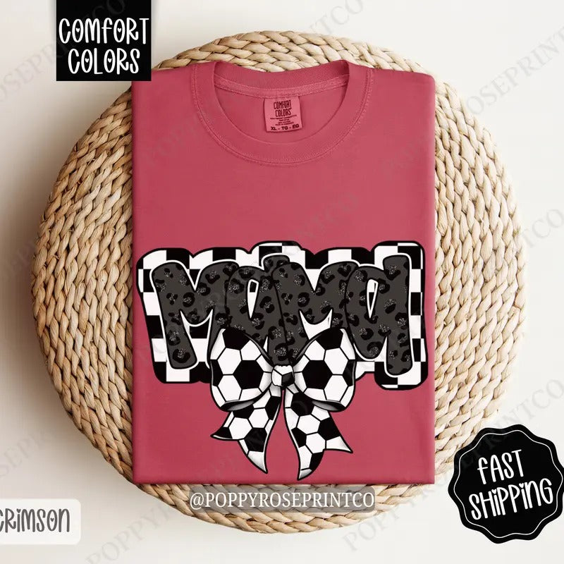 Mama Soccer Bow Comfort Colors T-shirt, Soccer Mom Shirt, Soccer Mama Tee