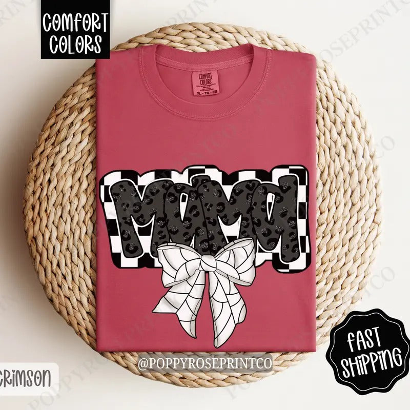 Mama Volleyball Bow Comfort Colors T-shirt, Volleyball Mom Shirt, Volleyball Mama Tee