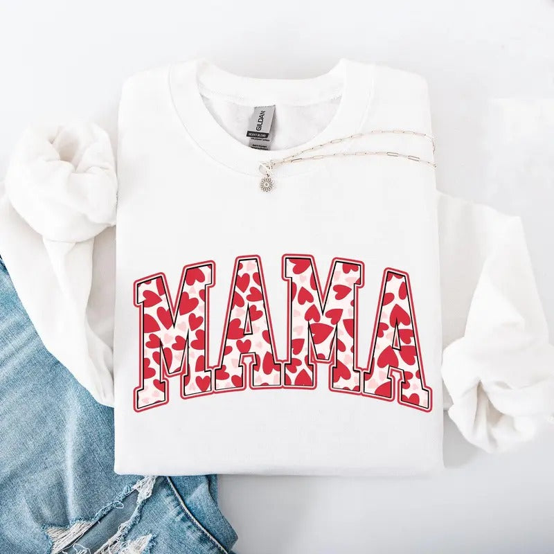 Mama, Valentine's Day, Hearts, Love Sweatshirt, Crew Neck, Women's, Crewneck, Valentine's Day, Love, Heart, Cupid...