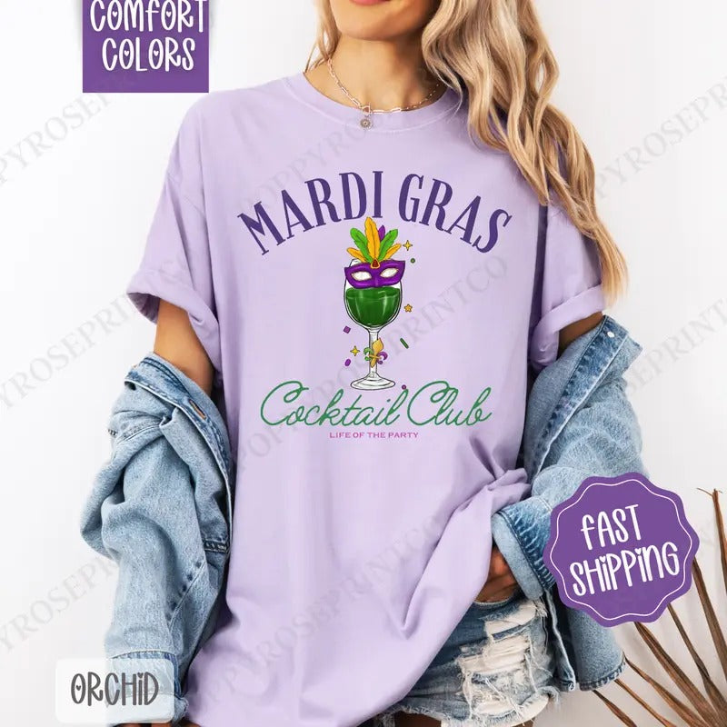 Mardi Gras Cocktail Club Comfort Colors, Louisiana Parade Women's Tee, Holiday Women's Tshirt