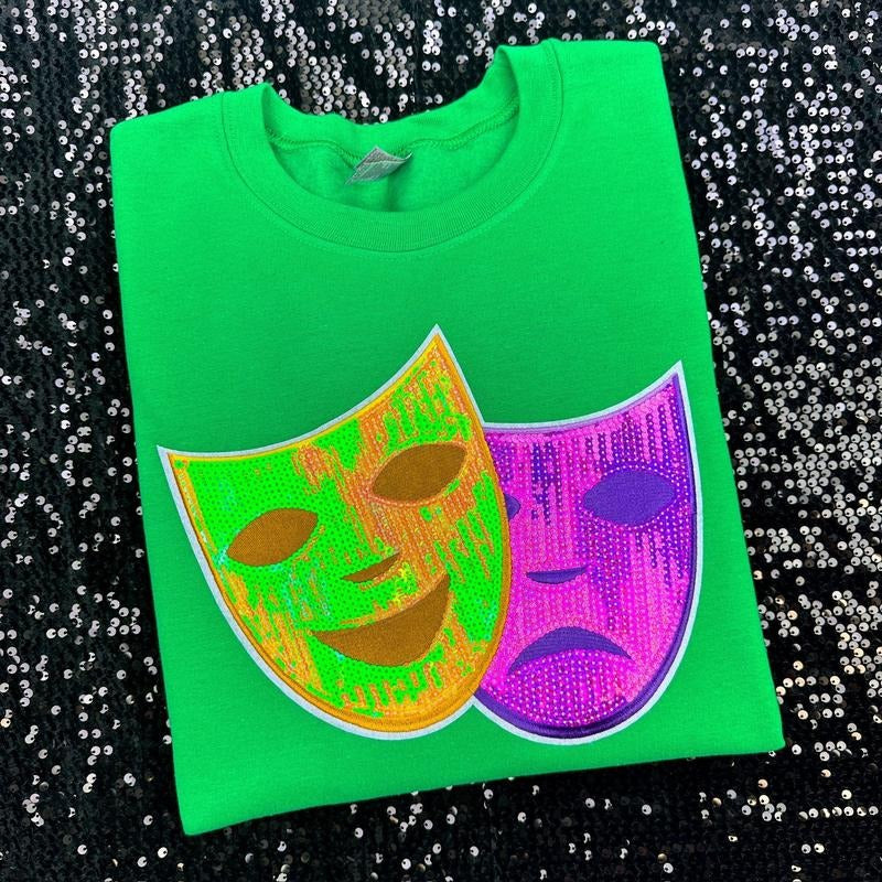 Mardi Gras Sequin Patch Gildan Sweatshirt -- KELLY GREEN