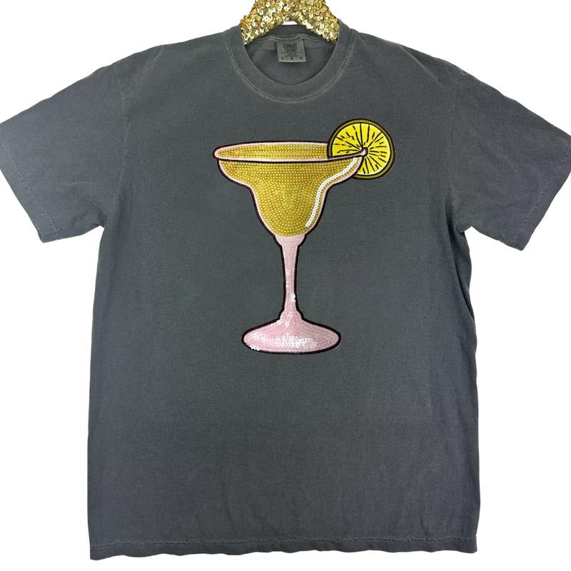 Margarita Glass Sequin Patch Comfort Colors T-Shirt