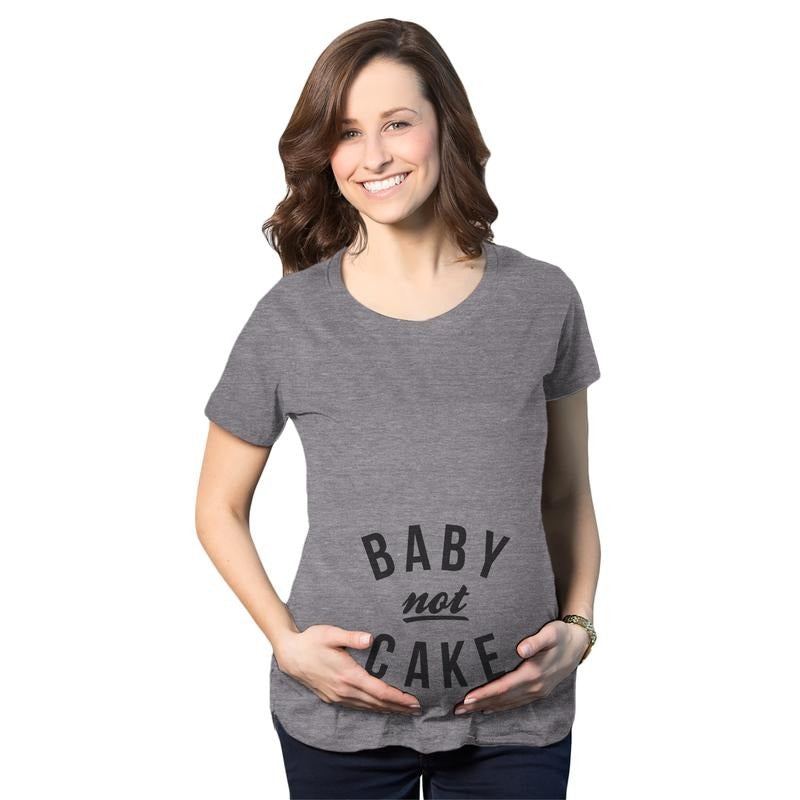 Maternity Baby Not Cake Funny Pregnancy Tees For Pregnant Announcement Funny T shirt Funny Graphic Maternity Tee Cute Pregnancy Tees With Plus Sizes Funny Food Short Sleeve Funny Maternity Shirts Dark Grey