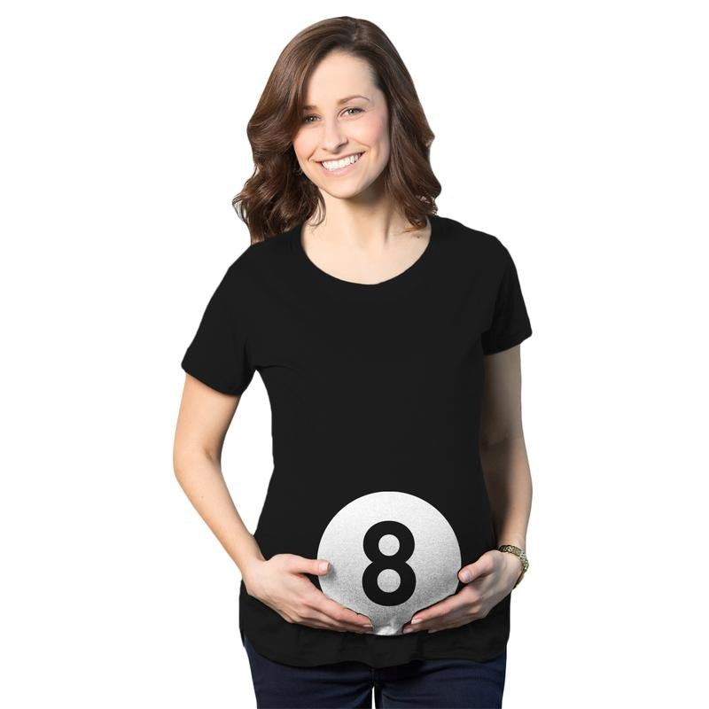 Maternity Eight Ball Funny Baby Announcement Shirt Belly Bump Cute Pregnancy Tee Funny Graphic Maternity Tee Cute Pregnancy Tees With Plus Sizes Funny Maternity Shirts Black