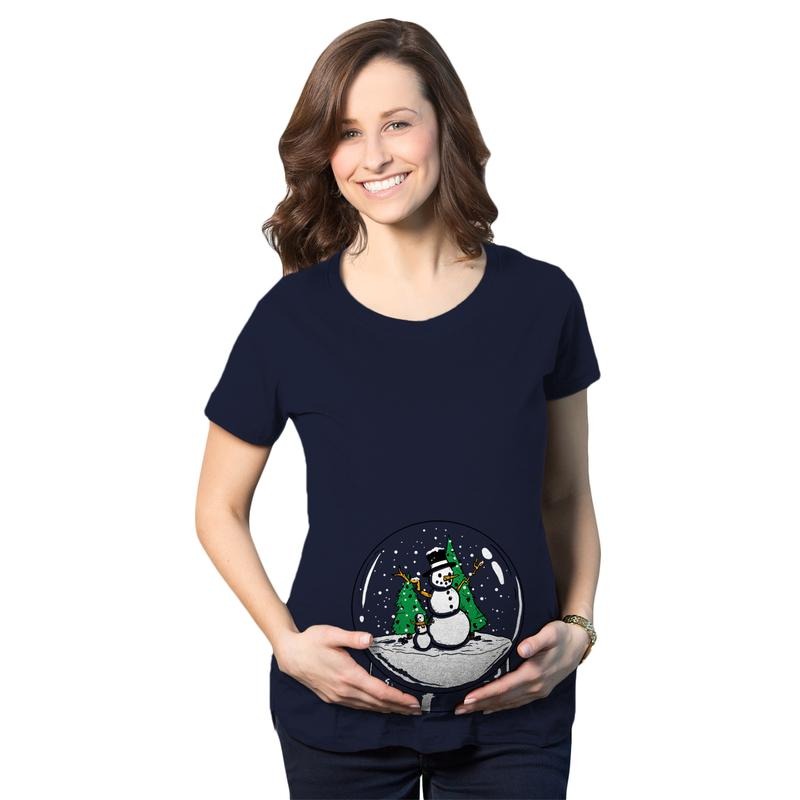 Maternity Snow Globe T Shirt Funny Cute Christmas Reveal Pregnancy Announcement Funny Graphic Maternity Tee Cute...