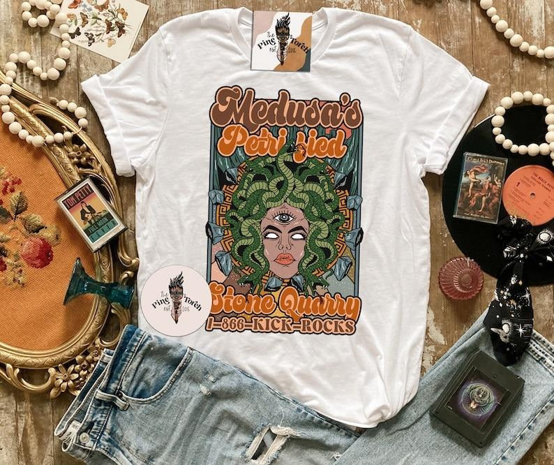 Medusa T-shirt, Medusa Rock Quarry T-shirt, retro edgy medusa goddess T-shirt, greek goddess medusa gift, edgy medusa tee
