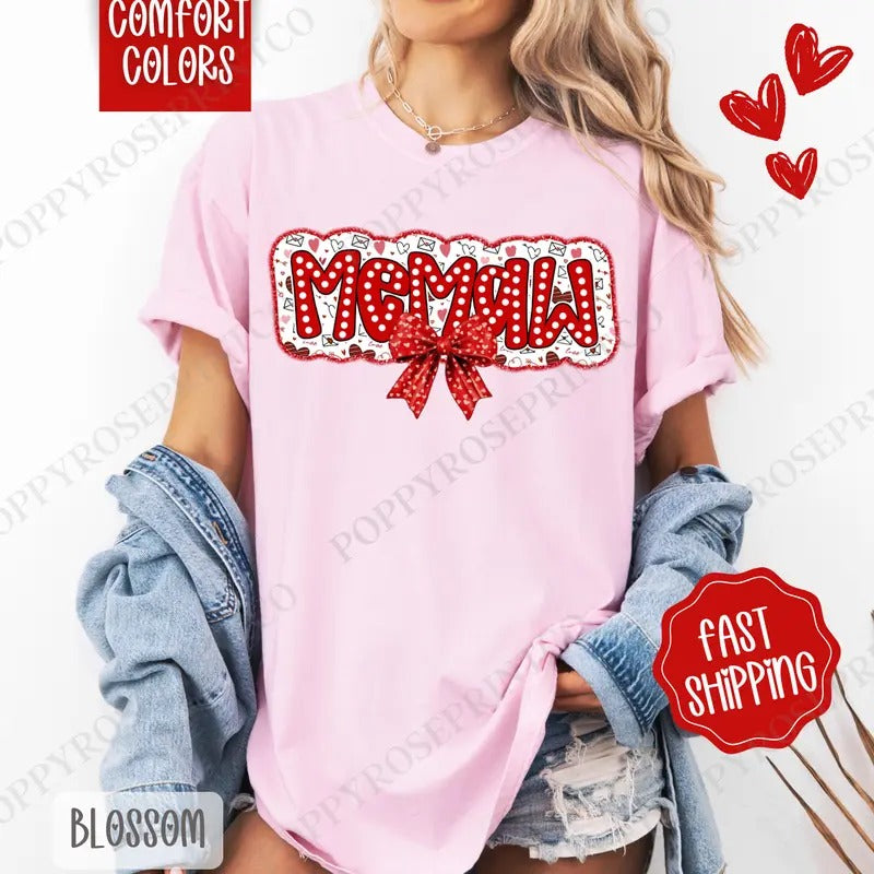 Memaw Valentine Shirt Comfort Colors, Valentine's Day Women's Tee, Cute Women's Tshirt