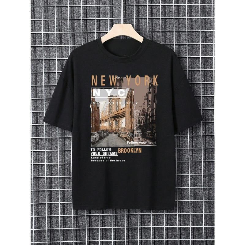Men Building & Slogan Graphic Tee Made in USA