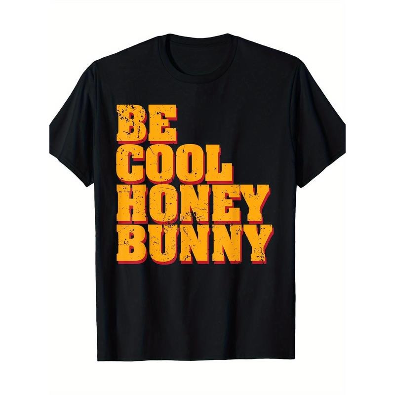 Men'S Basic Cotton T-Shirt - Crew Neck, Short Sleeve, Regular Fit, Geometric "Be Cool Honey Bunny" Print, Casual Weekend Tee, All-Season Knit Fabric Made in USA