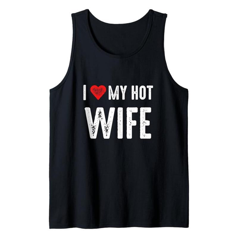 Men'S Cotton Comfy Sleeveless With I Love My Wife Print, Casual Round Tank Tops for Summer, Graphic Tee Men'S Outdoor Clothes, Men'S Clothing