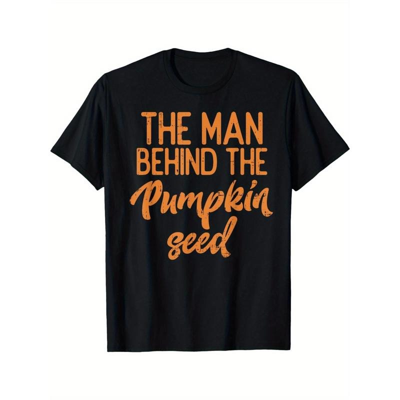 Men'S Cotton T-Shirt - Mature Style, Geometric Pattern, Round Neck, Short Sleeve, Regular Fit, Digital Print, Casual & Daily Wear, 100% Cotton, "The Man Behind The Pumpkin Seed" Design Made in USA