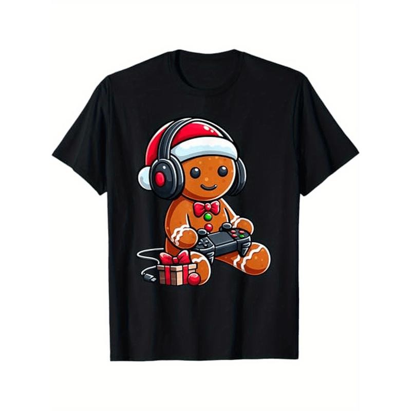 Men'S Gingerbread Gamer Christmas T-Shirt - 100% Cotton Knit Crew Neck Tee with Gaming Print for Festive Casual Wear, Regular Fit All-Season Top, Slight Stretch - Sizes S-XXXL made in usa