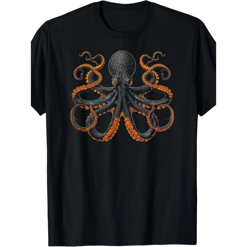 Men'S Retro-Inspired 180g Octopus Graphic T-Shirt - Unique Design Tee Made in USA
