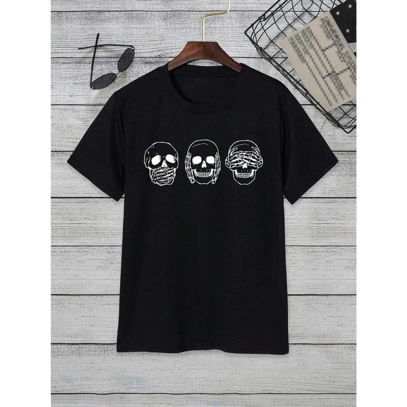 Men Skull Print T-shirt For Spring And Summer Made in USA