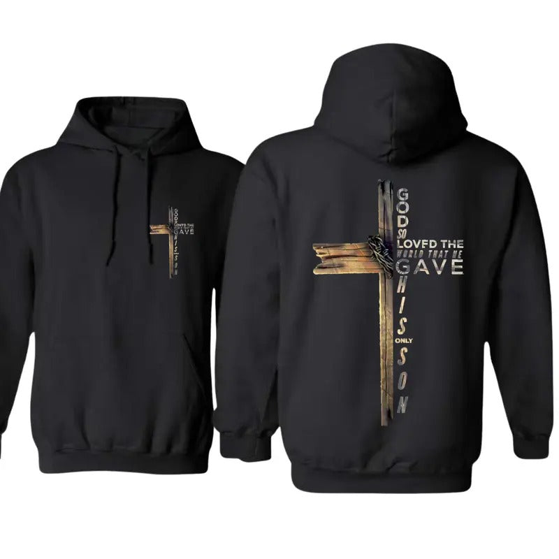 Men and Women's Faithful Comfort Hoodie with Inspirational Cross Graphic Featuring John 3:16 Bible Verse - Sweatshirts, Menswear Tops Pullover