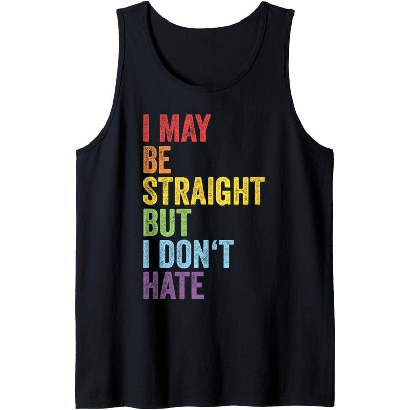 Men's Pride Cotton Tank Top - "I May Be Straight But I Don't Hate" Rainbow Print, Lightweight & Breathable, Perfect for Beach, Casual Wear, and Supportive Allies