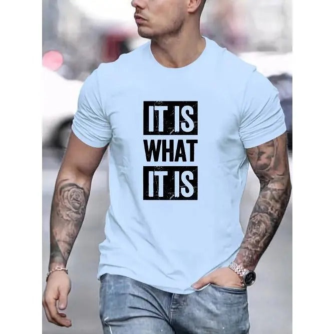 Men's 100% Cotton It Is What It Is Print T-shirt - Casual Short Sleeve Crew Neck Tee with Relaxed Fit for Outdoor ActivitiesMade in USA