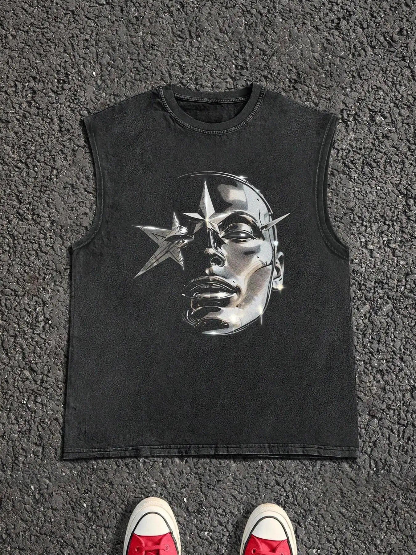 Men's 100% Cotton Street Style Graphic Print Round Neck Tank Top, Regular Fit Vintage Trendy Casual Comfy Sleeveless Top for Summer, Fashion Men's Clothes for Daily Wear