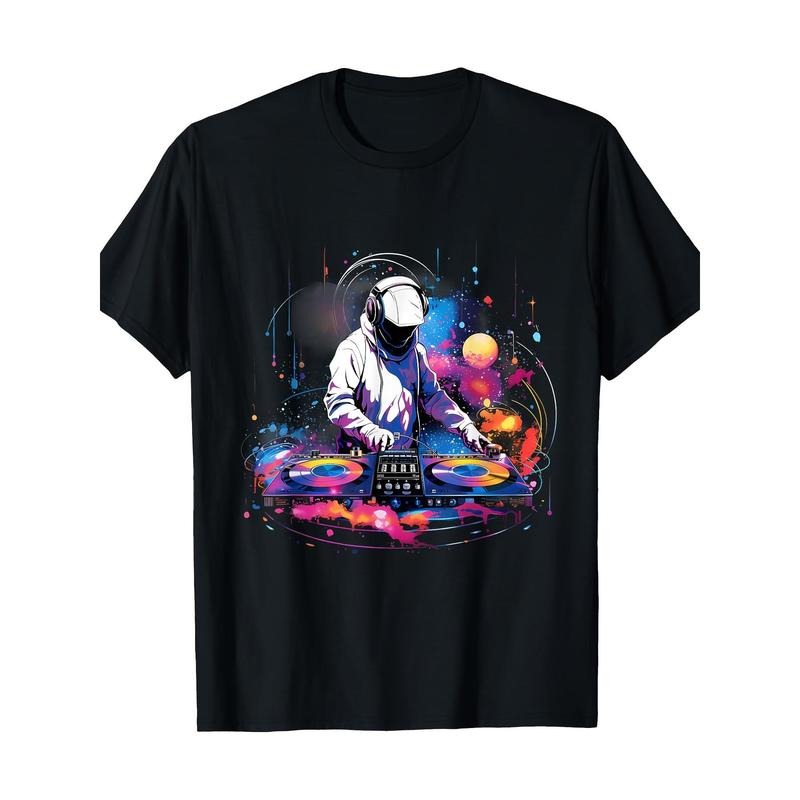 Men's Astronaut DJ Graphic Tee - 100% Cotton, Short Sleeve, Crew Neck, Casual Fit T-Shirt | Breathable & Soft | Machine Washable | Perfect for Summer Outdoors Made in USA