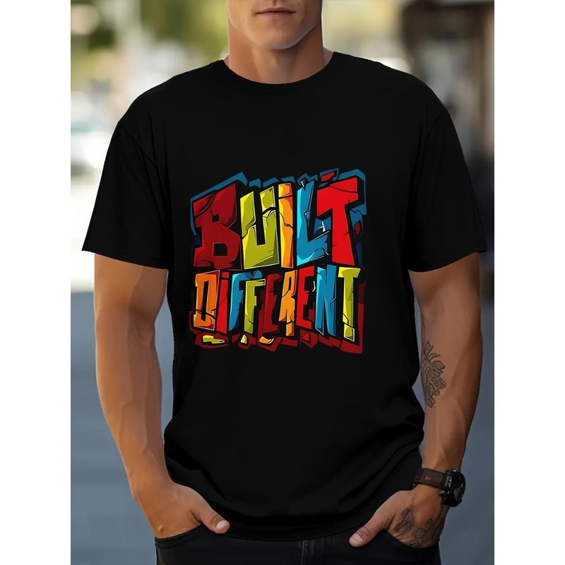 Men's BUILD DIFFERENT Graphic Print T-shirt, Short Sleeve Crew Neck Tee, Men's Clothing For Summer Outdoor Made in USA
