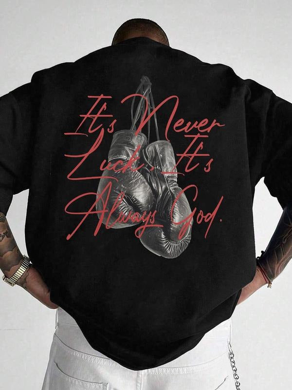 Men's Boxing Glove & Letter Print Round Neck Tee, Regular Fit Casual Short Sleeve Crew Neck T-Shirt for Summer, Fashion Men's Top for Daily Wear, Tropical