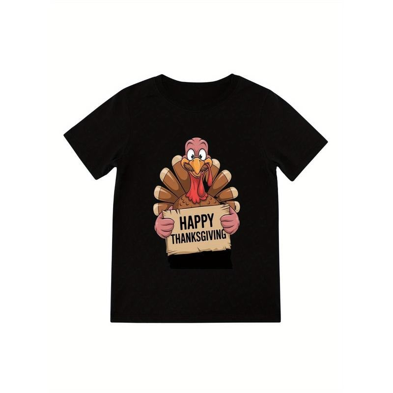 Men's Breathable Cotton T-Shirt with Thanksgiving Turkey Print - Casual Crew Neck, Short Sleeve Tee for Summer made in usa