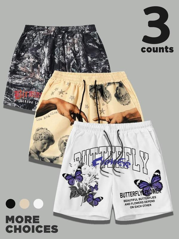 Men's Butterfly & Plants Print Boxer Briefs, Regular Fit Casual Comfy Breathable Short-leg Underwear for Daily Wear, Men's Underwear for Summer