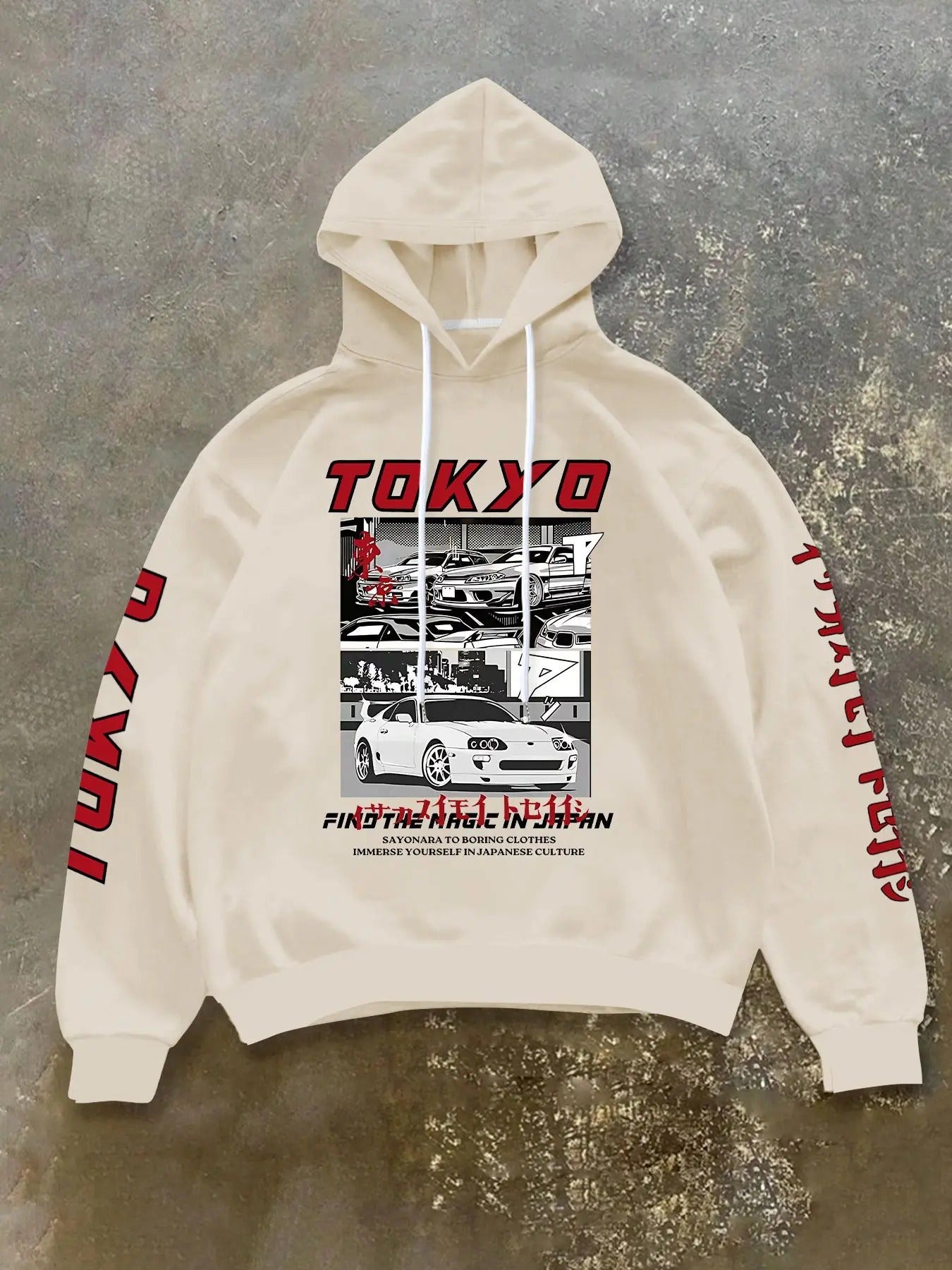 Men's Car & Letter Print Drop Shoulder Hoodie, Fashion Casual Regular Fit Drawstring Hooded Sweatshirt for Daily Holiday Outdoor Wear, Men Clothes for Fall & Winter