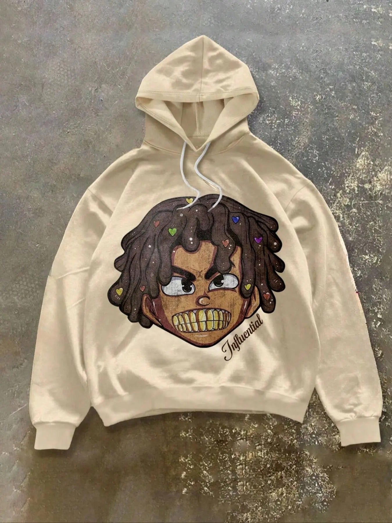 Men's Cartoon Face & Letter Print Drop Shoulder Hoodie, Fashion Casual Regular Fit Drawstring Hooded Sweatshirt for Daily Holiday Outdoor Wear, Men Clothes for Fall & Winter