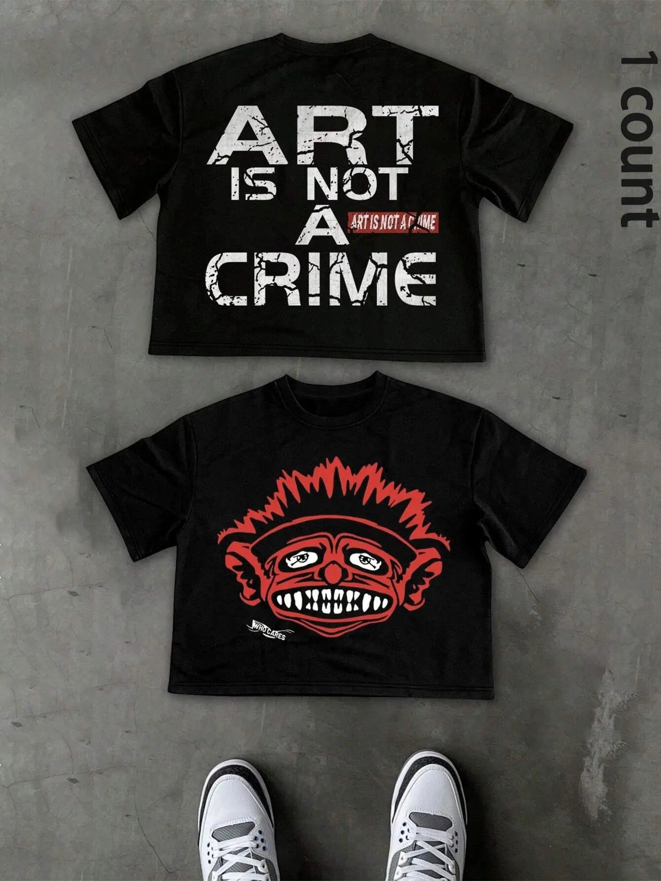 Men's Cartoon Face & Letter Print Round Neck Tee, Regular Fit Casual Short Sleeve Crew Neck T-shirt for Daily Wear, Men's Top for All Seasons, Goth Clothing