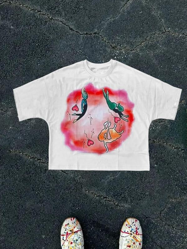 Men's Cartoon Graphic Print Round Neck Tee, Regular Fit Casual Fashion Short Sleeve T-shirt, Men's Summer Top for Daily Wear, Cotton