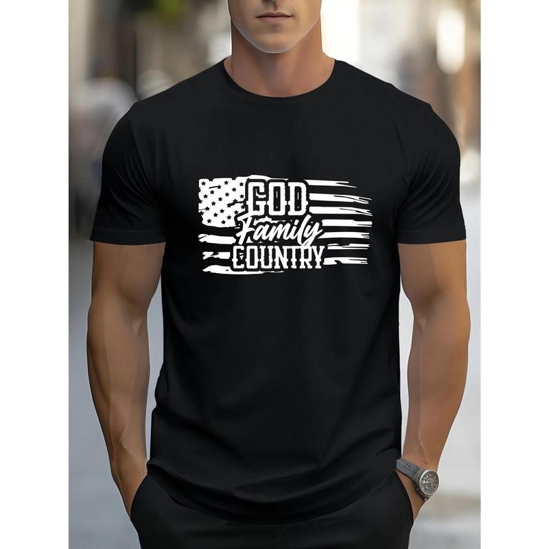 Men's Casual & Sporty T-Shirt With Patriotic Print - Breathable, Stretch Fabric For Outdoor Activities, Machine Washable Made in USA