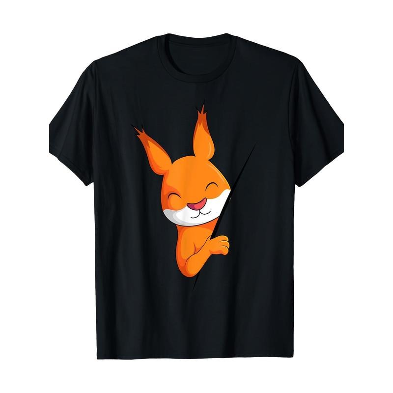 Men's Casual Cotton T-Shirt with Unique Squirrel Print - Soft, Breathable & Stretchy Crew Neck Tee for All Seasons, Short Sleeve, Regular Fit, Machine Washable - Perfect for Casual Attire Made in USA