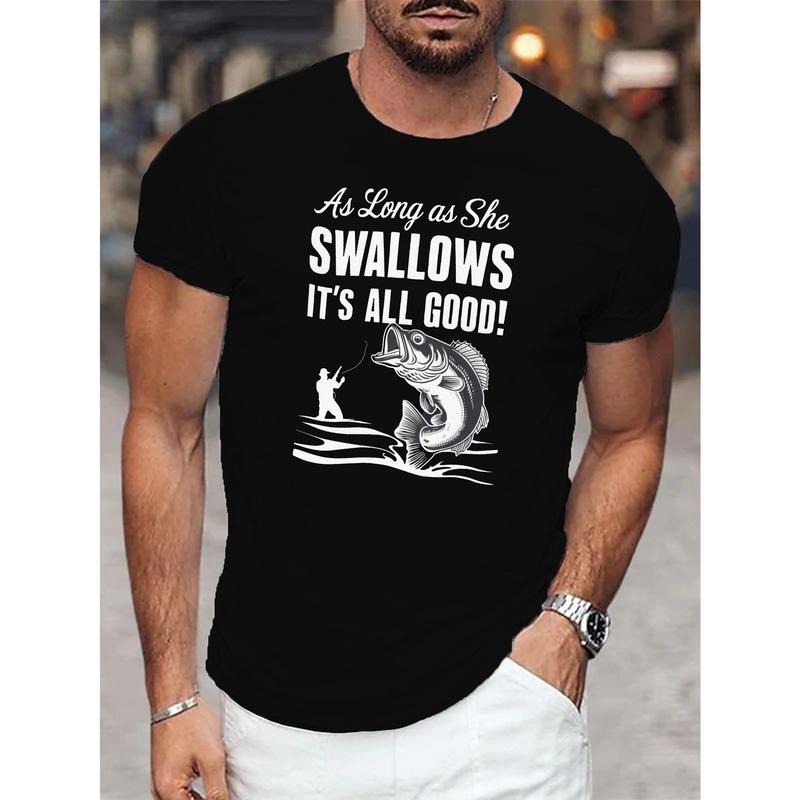 Men's Casual Short Sleeve T-Shirt with Humorous Fishing Print - Breathable, Machine Washable - Perfect for Summer Made in USA