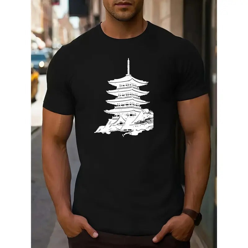 Men's Casual Sports Tee - Round Neck with Letter Print Design, Machine Washable - Perfect for Summer MADE IN USA