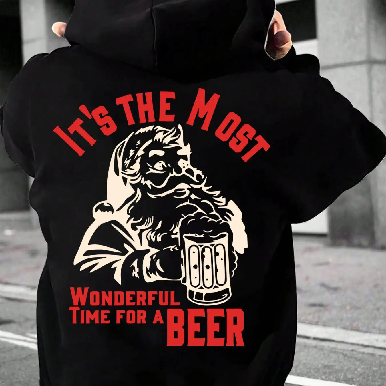 Men's Christmas Letter Print Drop Shoulder Hoodie, Fashion Casual Drawstring Pocket Hooded Sweatshirt for Daily Holiday Outdoor Wear, Men Clothes for Fall & Winter