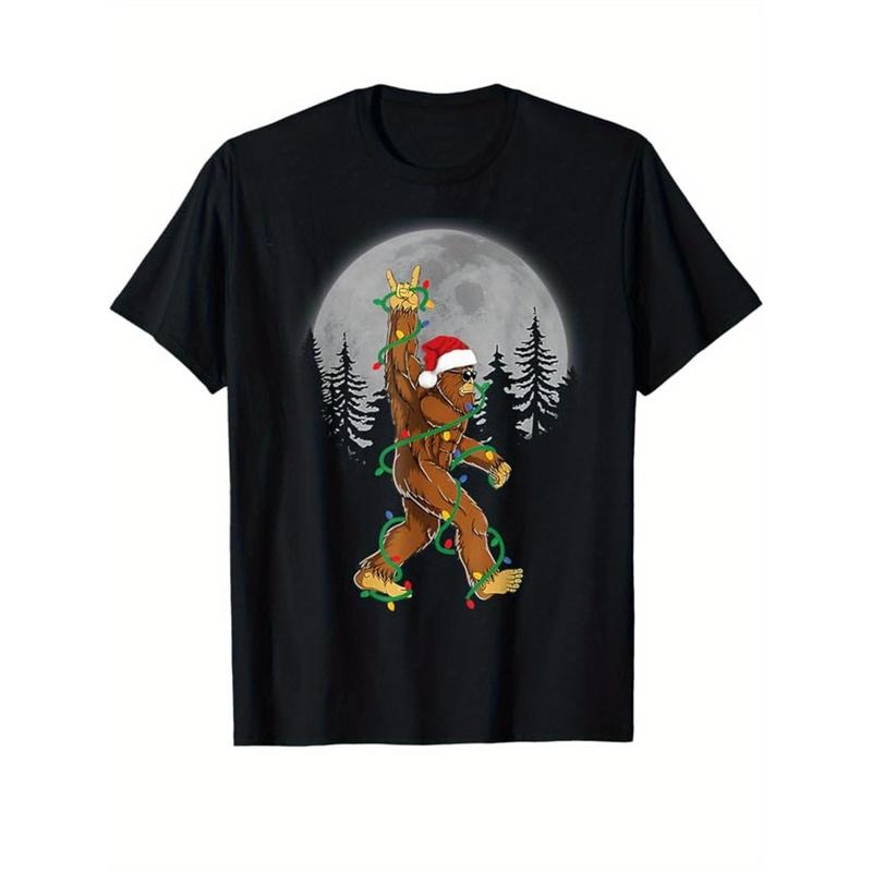 Men's Christmas Tree Graphic Tee - Cotton Short Sleeve Crew Neck T-shirt, Casual Outdoor Xmas Clothing, Gift Idea for Him Made in USA