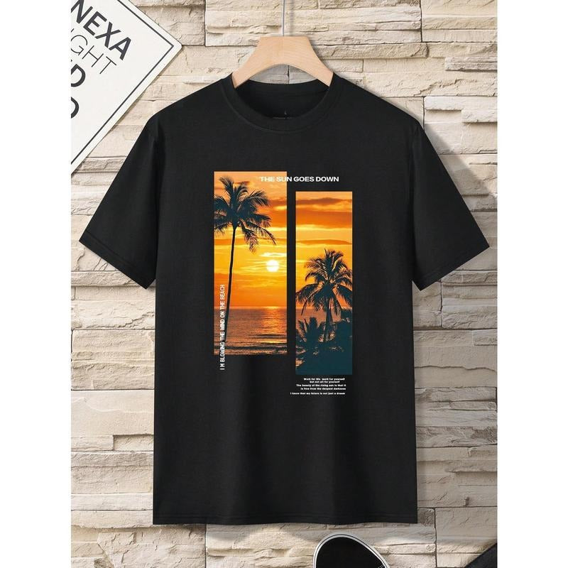 Men's Coconut Tree Printed Short Sleeve T-Shirt Made in USA