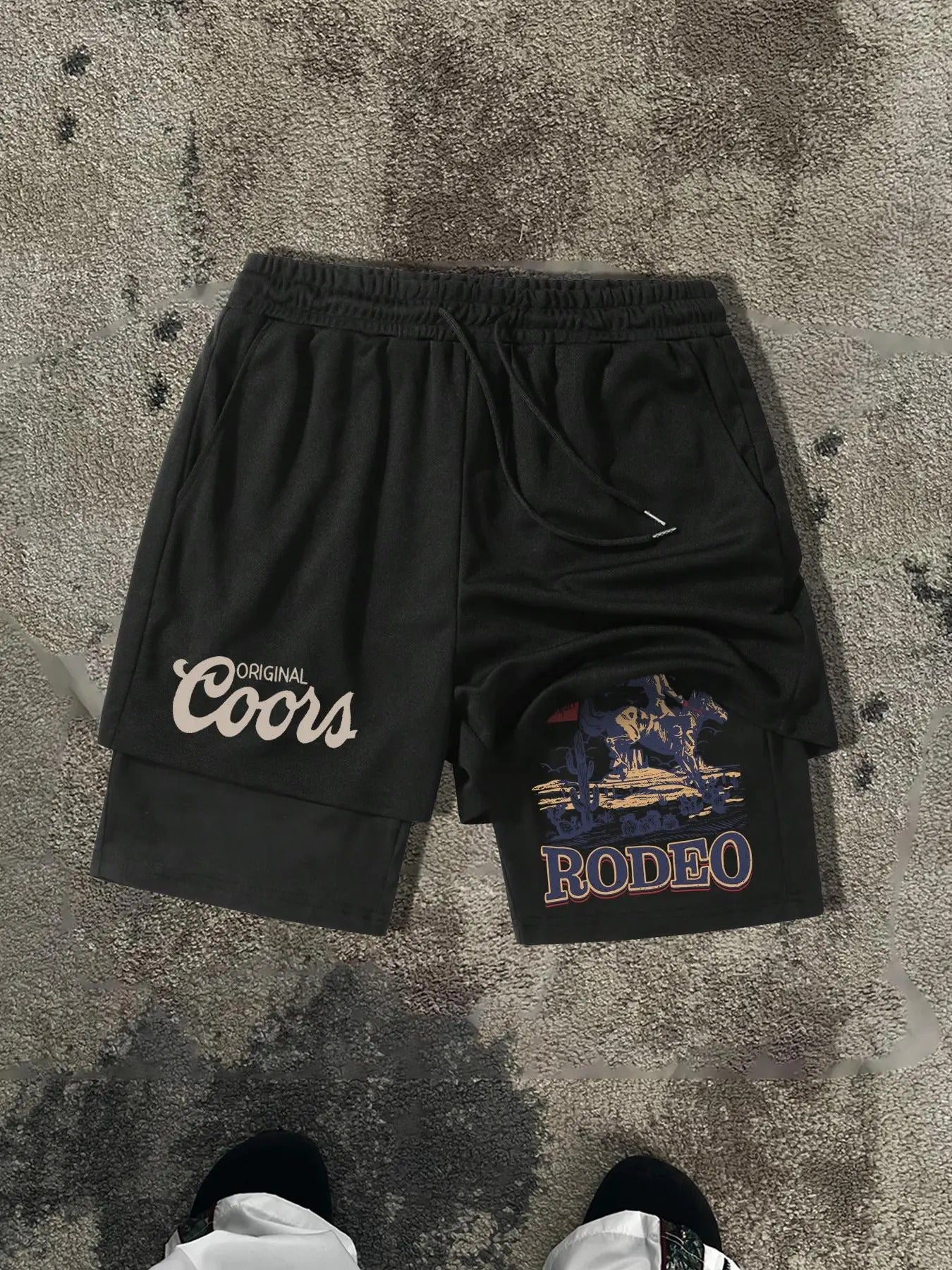 Men's Coors Banquet Print 2 in 1 Drawstring Waist Shorts, Regular Fit Casual Comfortable Breathable Pocket Shorts for Summer, Fashion Men's Bottoms for Daily Wear