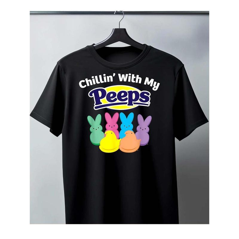 Men's Cotton Black T-Shirt - Chillin' With My Peeps Easter Theme Design made in usa