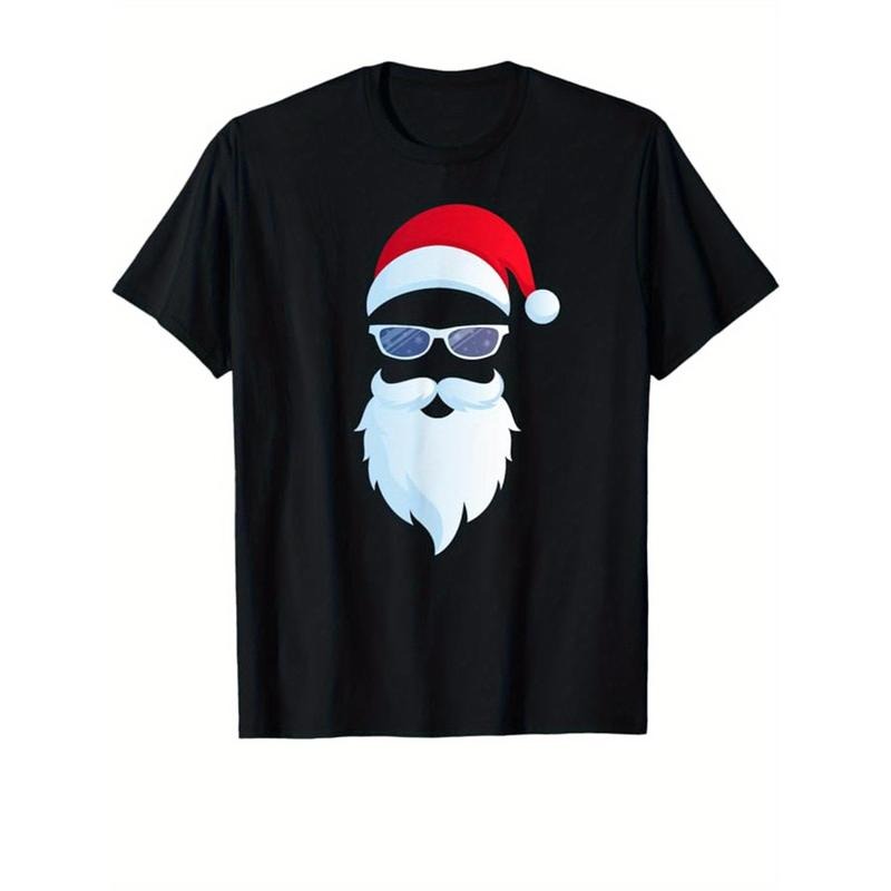 Men's Cotton Graphic Tee, Santa Claus Christmas Print Short Sleeve Crew Neck T-shirt, Casual Outdoor Clothes, Gift For Men made in usa