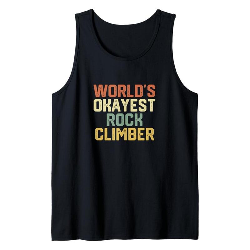 Men's Cotton Sleeveless Tank Top - "World's Okayest Rock Climber" Graphic Print, Black Casual Crew Neck for Outdoor & Summer Wear