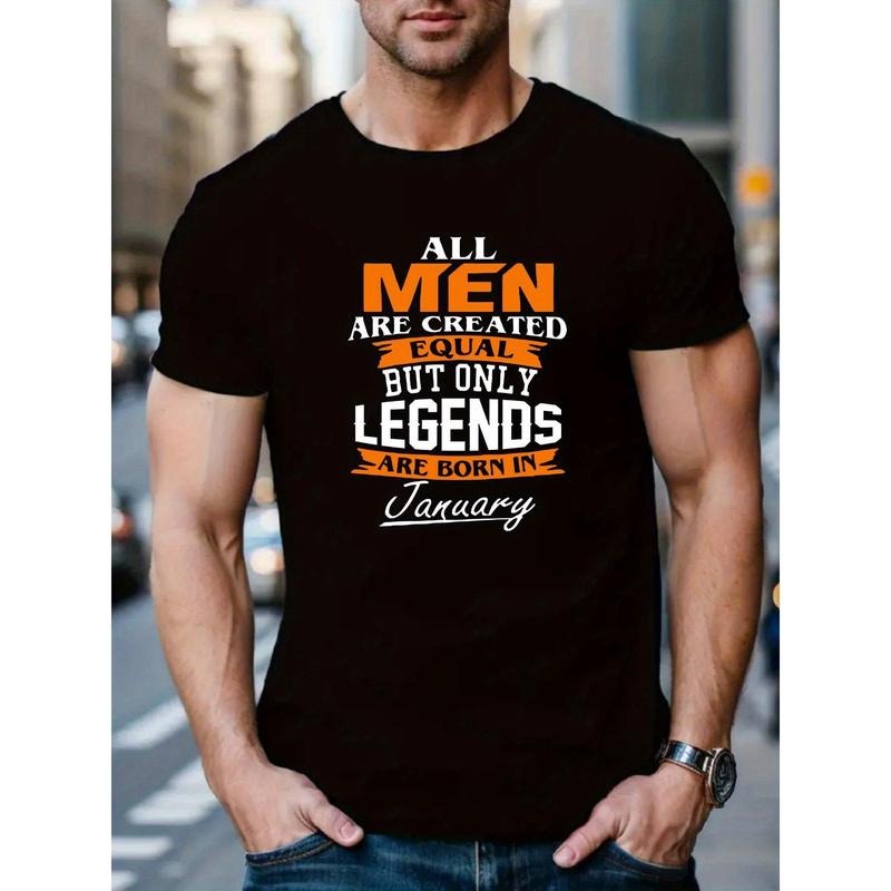 Men's Creative Letter Print T-Shirt - Casual Crew Neck, Short Sleeve, Breathable Polyester - Perfect for Summer Outdoor Activities, Men's, Creative, Short Sleeve, T-shirt, Summer, Casual Top Made in USA