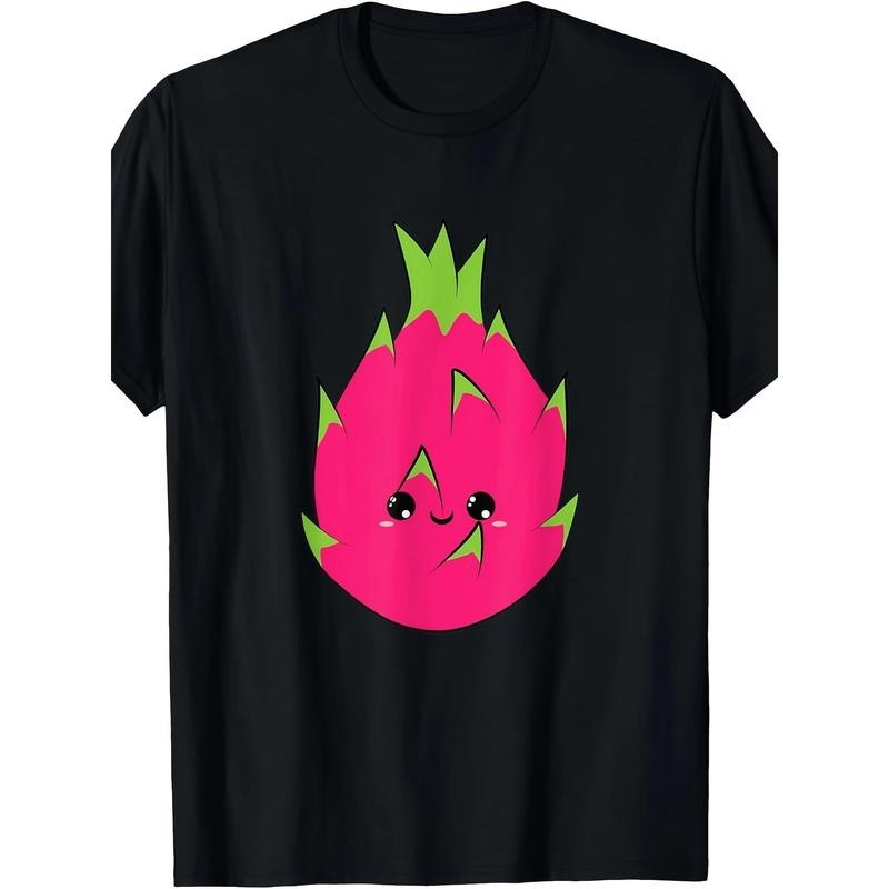 Men's Cute Dragon Fruit Graphic Tee - 100% Cotton, Soft & Breathable, Short Sleeve Casual Shirt for All Seasons Made in USA