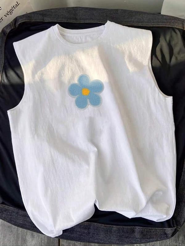 Men's Daisy Flower Embroidery Tank Top, Regular Fit Casual Sleeveless Top for Outdoor Daily Wear, Men's Clothes for...