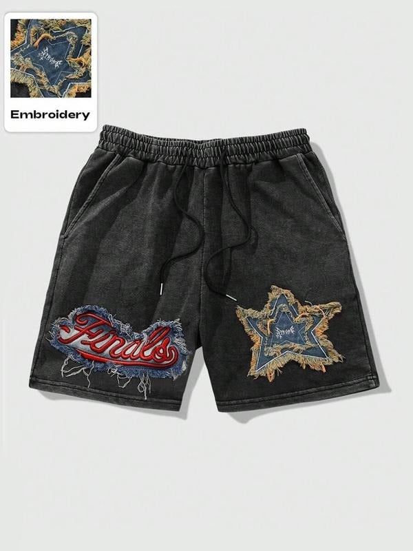 Men's Denim-Effect & Star Print Boxer Brief Swim Shorts, Regular Fit Casual Fashion Retro Shorts for Summer, Men's Bottoms for Daily Wear